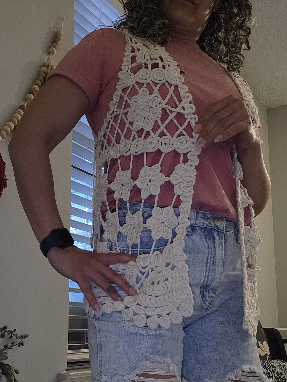 Dear John Cream Crochet Floral Vest  NWT. Size M/L